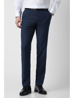 Peter England - Men Navy Blue Check Trousers