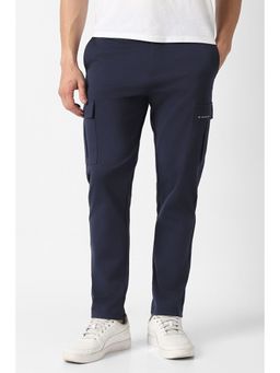 Van Heusen - Men Navy Blue Solid Straight Fit Trousers