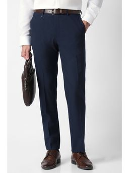 Van Heusen - Men Navy Blue Solid Straight Fit Trousers