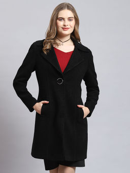 Monte Carlo - Black Solid Lapel Collar Coat