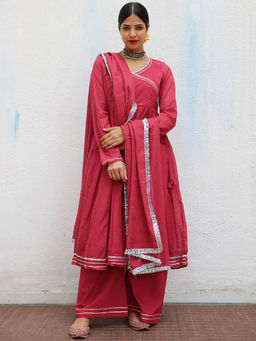 Chidiyaa - Jugnu Kusum Red Mulmul Cotton Kurta Pants with Dupatta (Set of 3)