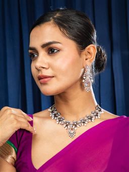 Niscka - Rose Gold Plated White Stones Jewellery Set