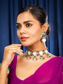 Niscka - Brass Multi-Color Stone Choker Jewellery Set