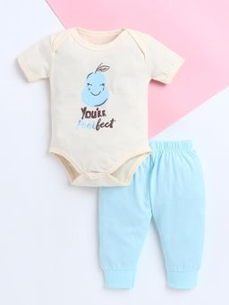 Polka Tots - Pear Print Kids Cotton Half Sleeve Printed Onesies with Trouser