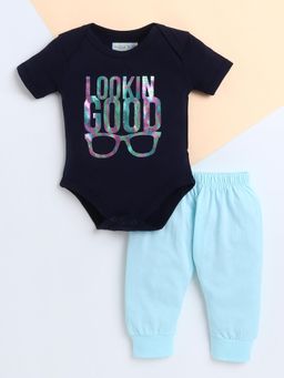 Polka Tots - Textured Kids Cotton Half Sleeve Printed Onesies with Trouser