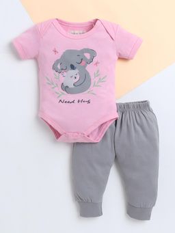 Polka Tots - Koala Kids Cotton Half Sleeve Printed Onesies with Trouser