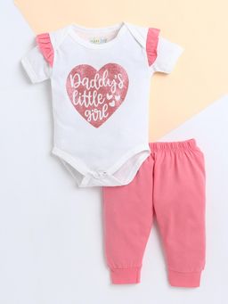 Polka Tots - Heart Kids Cotton Half Sleeve Printed Onesies with Trouser