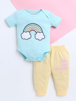 Polka Tots - Rainbow Kids Cotton Half Sleeve Printed Onesies with Trouser