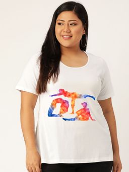 theRebelinme - Plus Size Women White Yoga Graphic Printed Cotton T-Shirt