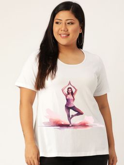 theRebelinme - Plus Size Women White Yoga Graphic Printed Cotton T-Shirt