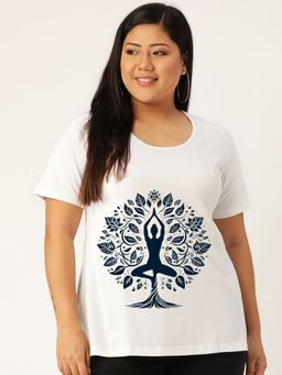 theRebelinme - Plus Size Women White Yoga Graphic Printed Cotton T-Shirt