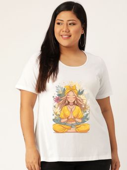theRebelinme - Plus Size Women White Yoga Graphic Printed Cotton T-Shirt
