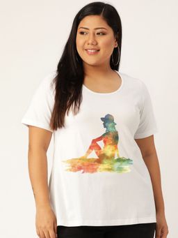 theRebelinme - Plus Size Women White Yoga Graphic Printed Cotton T-Shirt