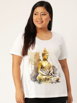 theRebelinme - Plus Size Women White Yoga Graphic Printed Cotton T-Shirt