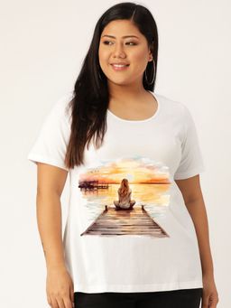 theRebelinme - Plus Size Women White Yoga Graphic Printed Cotton T-Shirt