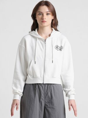 Buy Only White Zip Up Hooded Sweatshirt Online
