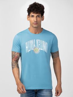 Spykar - Blue Round Neck Half Sleeves Blended T-Shirt For Men