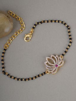 Voylla - American Diamond CZ Silver Studded Mangalsutra Bracelet Beads Plated Chain