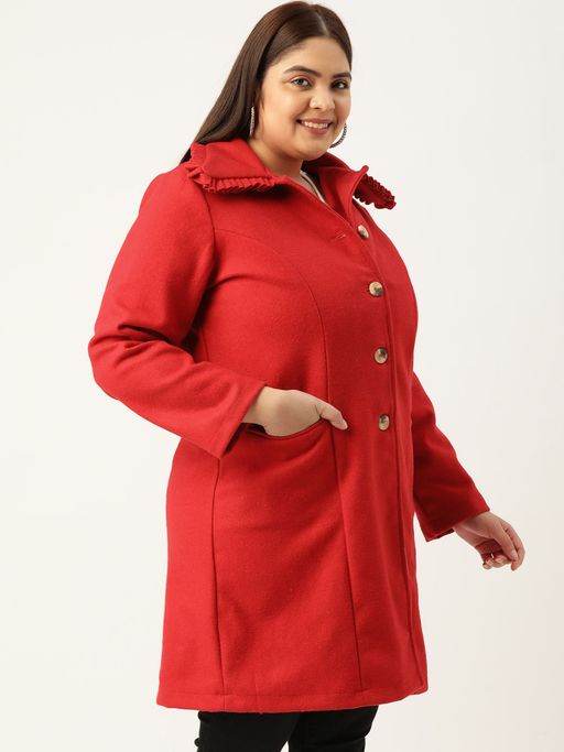 Buy theRebelinme Plus Size Women Red Solid Color Spread Collar
