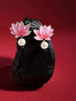 Zaveri Pearls - Pink Meenakari Flower Pearl Drop Earring-ZPFK15562