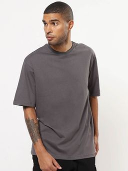 Bewakoof - Mens Grey Solid/plain Oversized T-shirt
