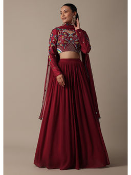 KALKI FASHION - Regal Maroon Silk Exquisite Embroidery Lehenga Choli with Dupatta