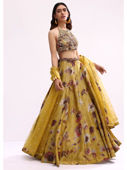 KALKI FASHION - Mustard Embroidered Tissue Lehenga Choli with Dupatta