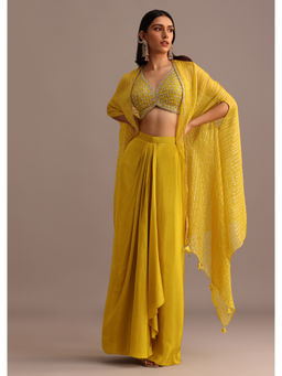 KALKI FASHION - Mehendi Green Embroidered Crop Top Skirt & Chanderi Jacket