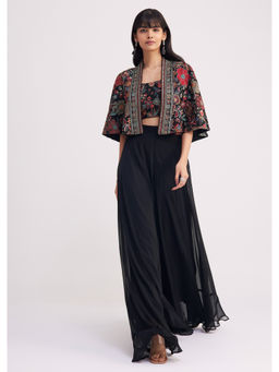 KALKI FASHION - Black Georgette Crop Top Palazzo with Cape