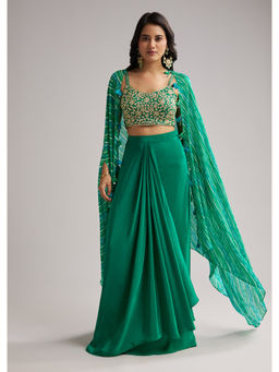 KALKI FASHION - Green Zardozi Crop Top with Skirt & Cape