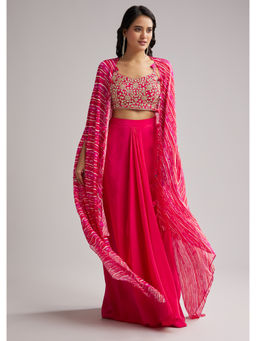KALKI FASHION - Pink Zardozi Crop Top with Skirt & Cape