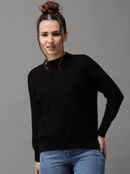 SHOWOFF - Womens Long Sleeves Regular Black Solid Pullover