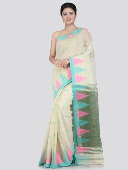 PinkLoom - Women's Cotton Blend Saree with Unstitched Blouse Piece, Beige
