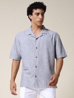 PRONK - Grey Stripes Mens Half Sleeve Casual Shirt