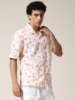 PRONK - Cream Mens Half Sleeve Casual Shirt