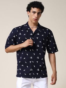 PRONK - Navy Blue Mens Half Sleeve Casual Shirt
