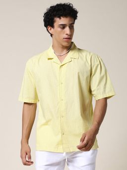PRONK - Yellow Mens Half Sleeve Casual Shirt