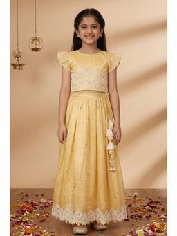 Lagorii - Yellow Shimmer Embroidered Lehenga Choli Set