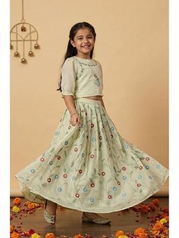 Lagorii - Pista Green Floral Embroidered Lehenga Choli Set