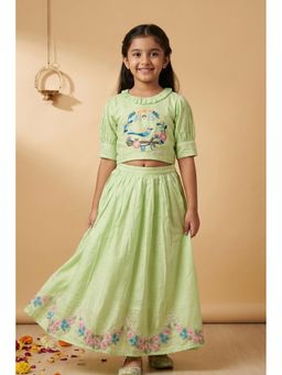 Lagorii - Pastel Green Bird Embroidered Lehenga Choli Set