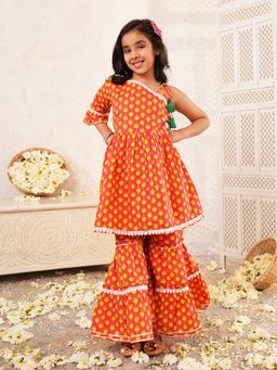 Lil Pitaara - Girls Orange and Yellow Pure Cotton Sharara Set