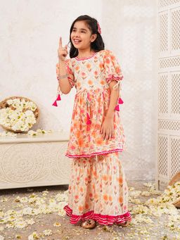 Lil Pitaara - Off White and Orange Pure Cotton Girls Sharara Set