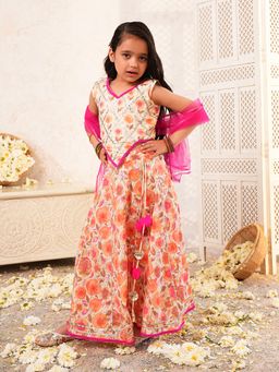 Lil Pitaara - Orange and White Girls Lehenga Set with Dupatta