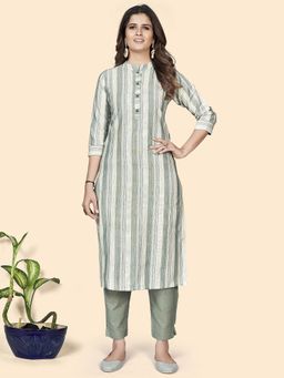 Vbuyz - Women's Striped Print Straight Cotton Blend Pista Stitched Kurta (vf-ku-1934)