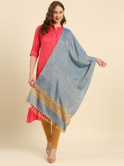 Dupatta Bazaar - Womens Two Tone Steel Blue Cotton Silk Stole / Dupatta