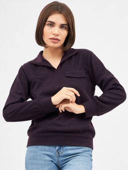 Kibo - Womens Polyester Solid Purple Regular Sweatshirt