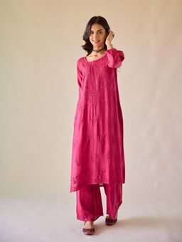 Old Marigold - Yara Hot Pink Modal Hand Embroidered Chikankari Co-Ord (Set of 2)