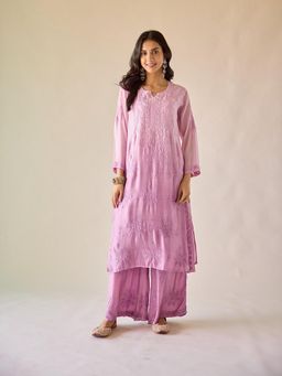Old Marigold - Zarina Lavender Ombre Modal Hand Embroidered Chikankari Co-Ord (Set of 2)