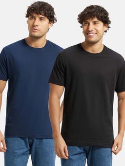 Jockey - 2714 Men Cotton Round Neck T-Shirt - Black & Navy (Pack of 2)