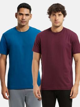 Jockey - 2714 Men Cotton Round Neck T-Shirt - Wine Tasting & Seaport Teal (Pack of 2)